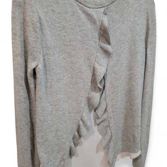 LOFT Layered Ruffle Back Sweater Gray Wool Blend XS Measures As Medium - Picture 2 of 7